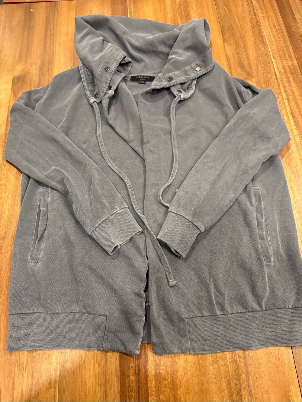 AllSaints Washed Charcoal Oversized Hooded Cardigan Sweatshirt Small